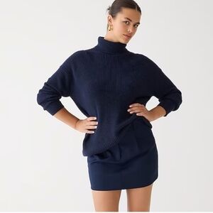 J. Crew Cotton Cashmere Blend Ribbed Turtleneck Sweater Size Medium M Navy Blue